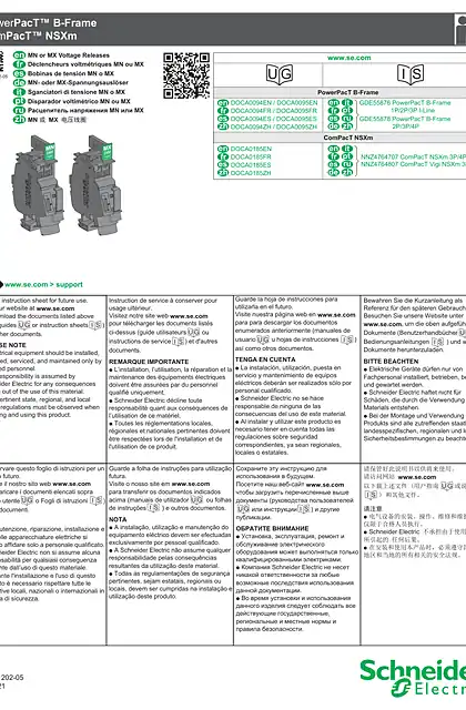 schneider施耐德PowerPacT B-Frame _ ComPacT NSXm - MN 或 MX 电压线圈 - 说明页
